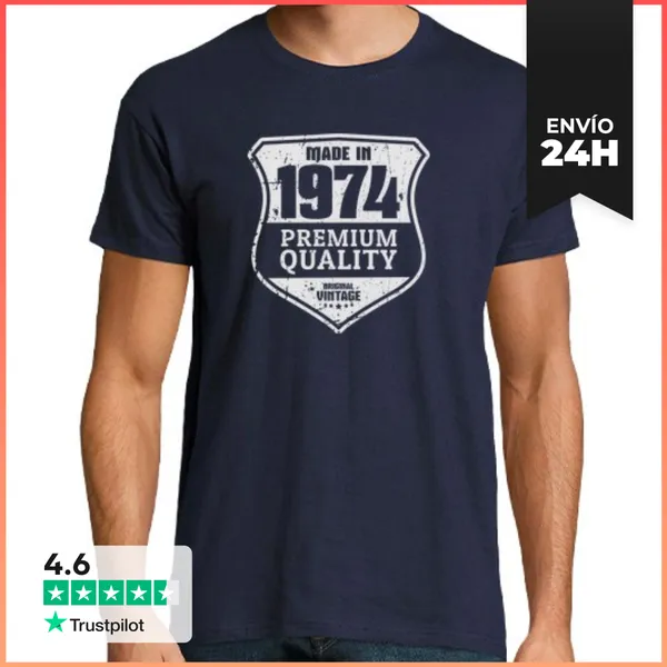 Camiseta Hombre Clásica Made In 1974, Premium Quality Original