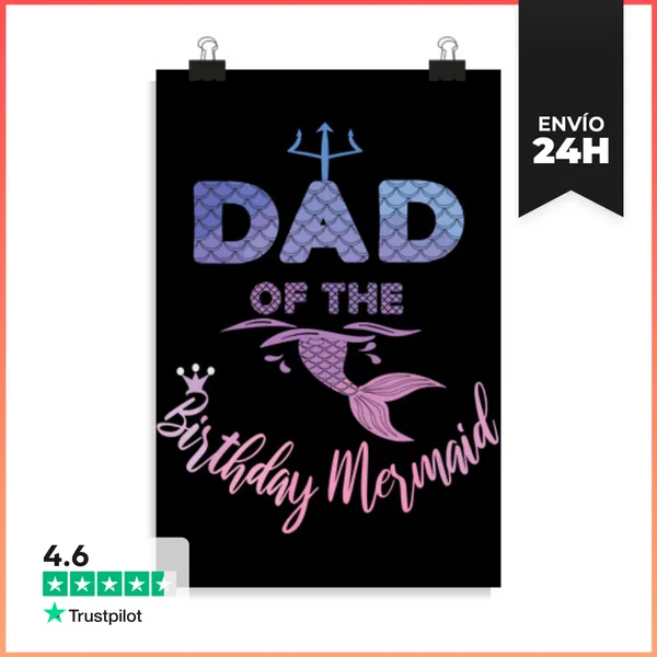 Póster Vertical Papá De La Sirena De Cumpleaños Familia