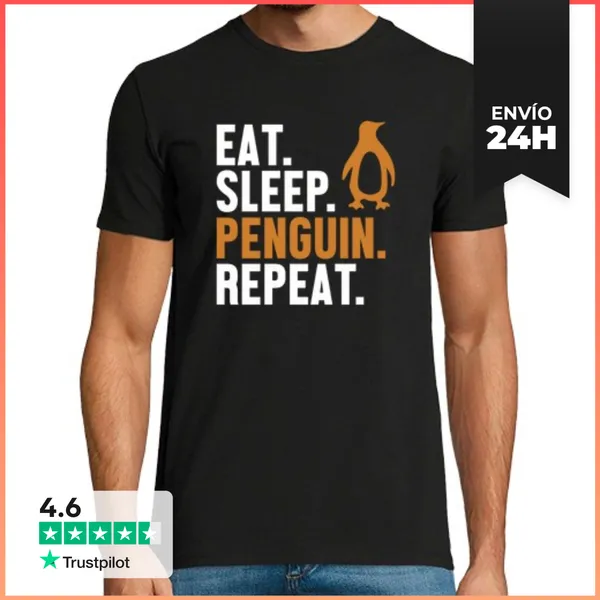 Camiseta Hombre Clásica Comer Dormir Pingüino Repetir Emperador