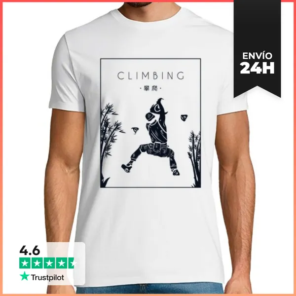 Camiseta Hombre Clásica Escalada Chino Hanzi Boulder Deporte