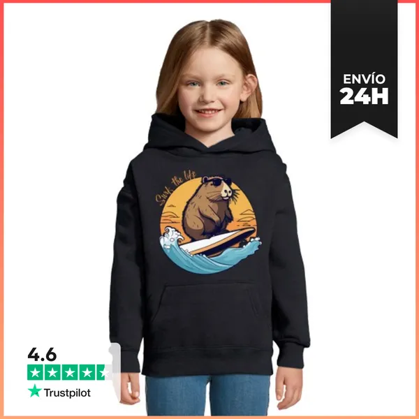 Sudadera Para Niños Con Capucha Capibara Surfeando LaTostadora