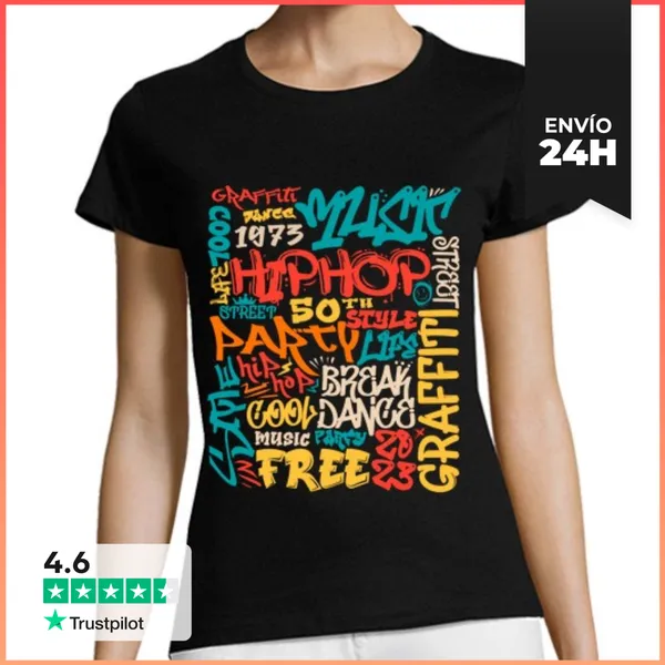 Camiseta Mujer Clásica Graffiti Hip Hop 50 Años Música Rap Techno