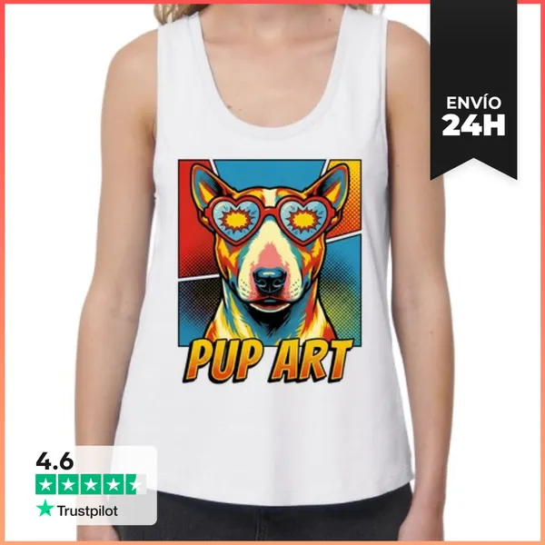 Camiseta Mujer Sin Mangas, Loose Fit Perro Bull Terrier Retro Pop
