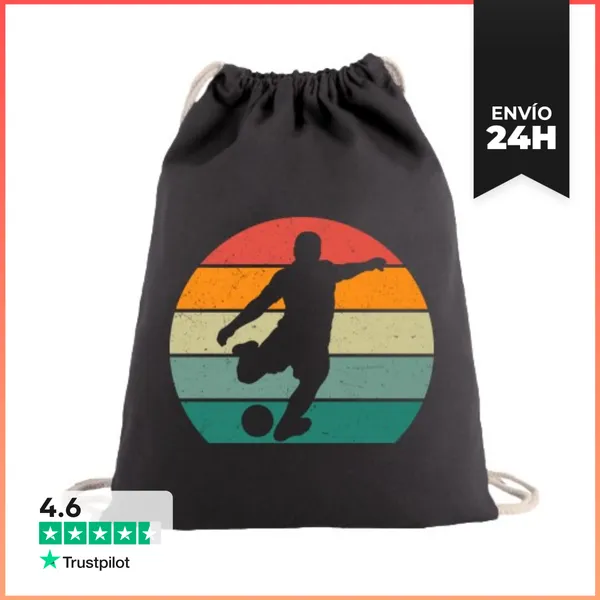 Mochila Saco Con Cuerdas FUTBOLISTA SILUETA PUESTA DE SOL RETRO
