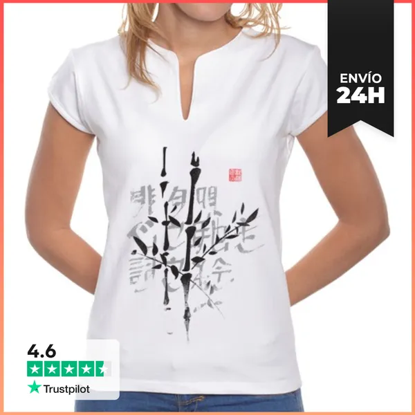 Camiseta Mujer Cuello Mao Haiku Bambú 2 LaTostadora