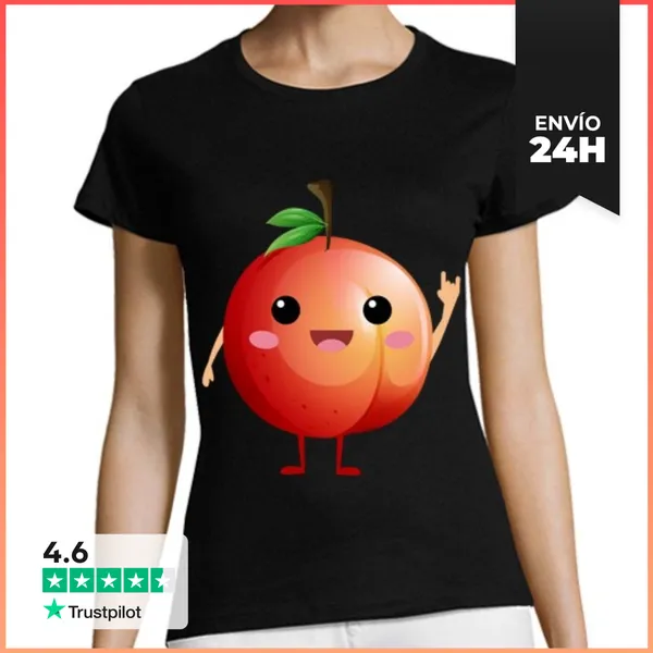 Camiseta Mujer Clásica Divertido Baile De Frutas Melocotón Bai