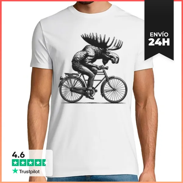 Camiseta Hombre Clásica ALCE MONTANDO EN BICI LaTostadora