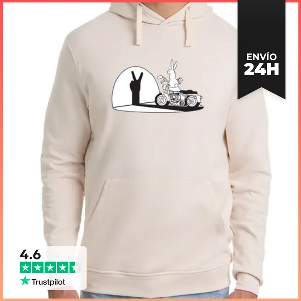 Sudadera Unisex Con Capucha Hola Chino Sombra Motorista Conejo