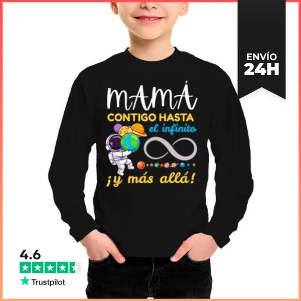 Camiseta Manga Larga Para Niños Mamá Contigo Hasta El Infinito Y