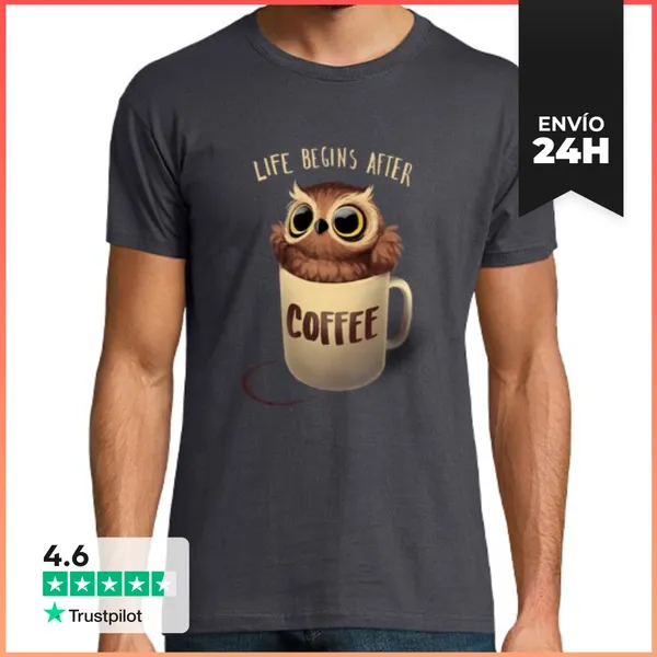 Camiseta Hombre Clásica Night Owl - Cute Buho - Morning Coffee