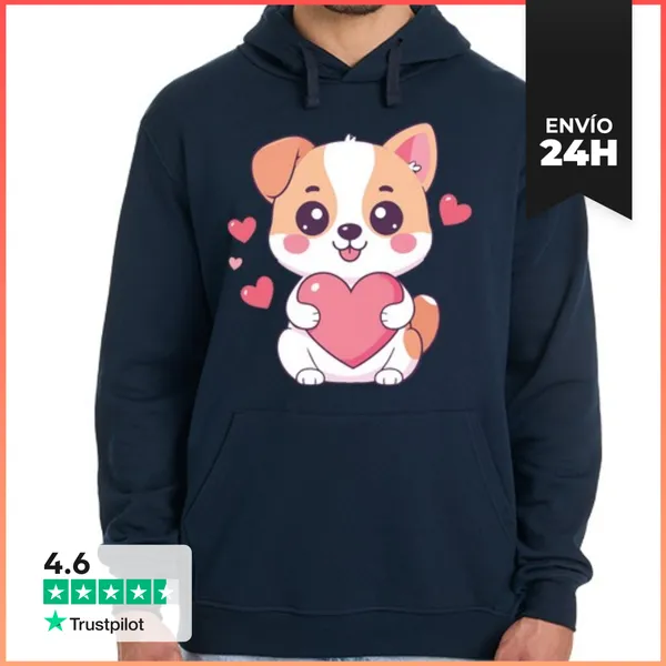 Sudadera Unisex Con Capucha Perro Kawaii Con Corazón LaTostadora