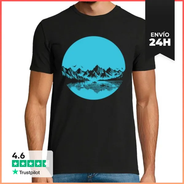 Camiseta Hombre Clásica Silueta De Lago De Montaña Al Aire Libr