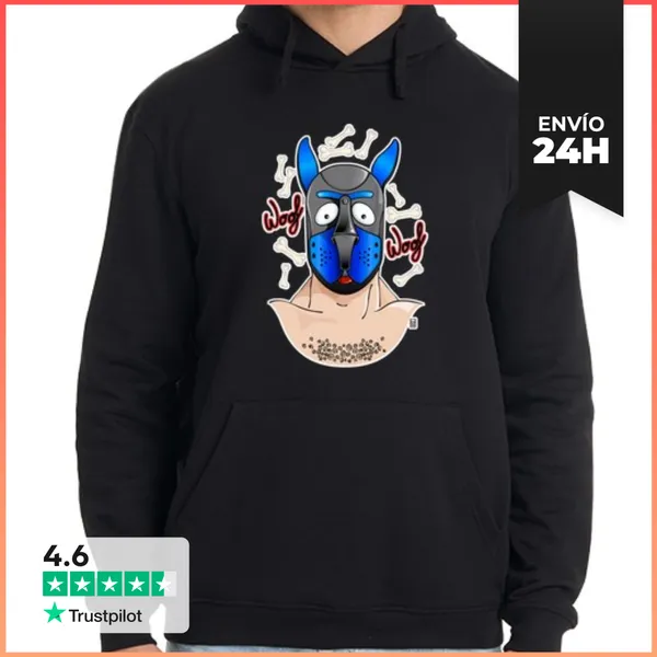 Sudadera Unisex Con Capucha Puppy Masc Azul Text. Sudadera