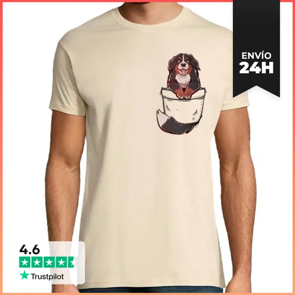 Camiseta Hombre Clásica Bolsillo Lindo Perro De Montaña De