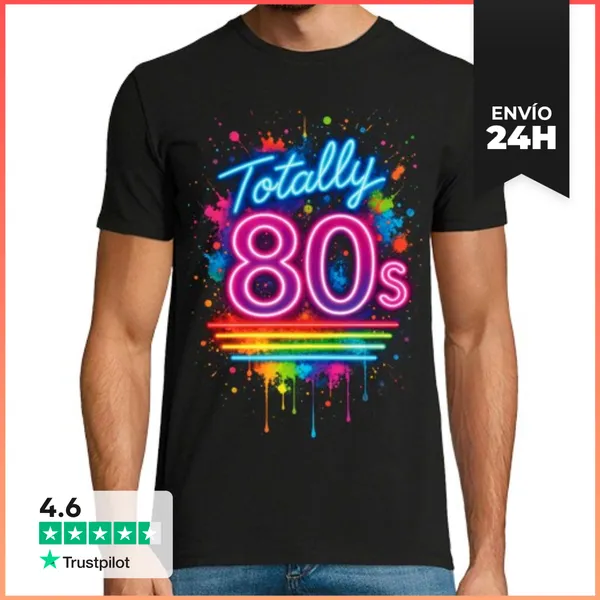Camiseta Hombre Clásica Totally 80s Años 80 Efecto Neón Grafiti