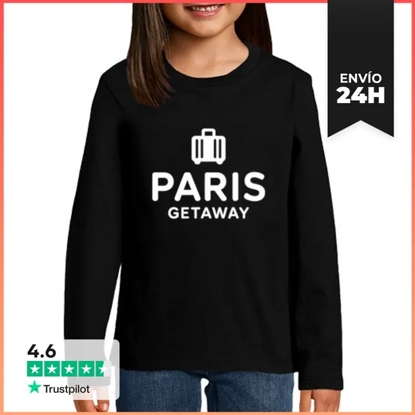 Camiseta Manga Larga Para Niños Escapada A París Viaje Francia