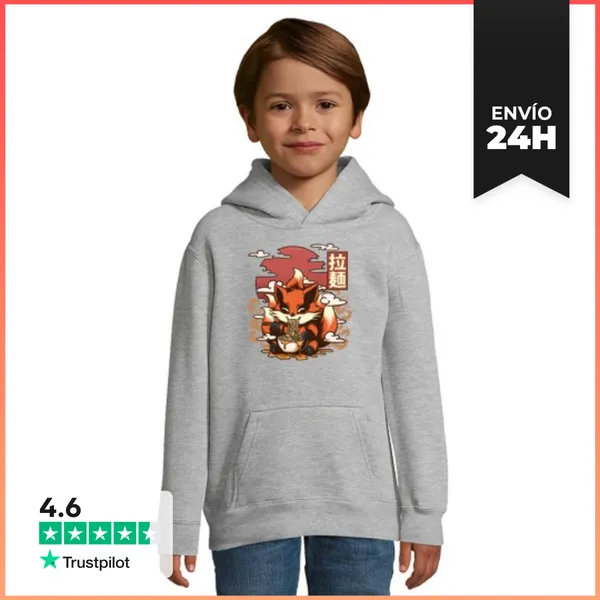 Sudadera Para Niños Con Capucha Zorro Demonio Comiendo Ramen