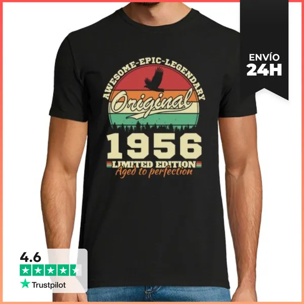 Camiseta Hombre Clásica 70 Años 1956 Vintage Regalo De Cumpleañ