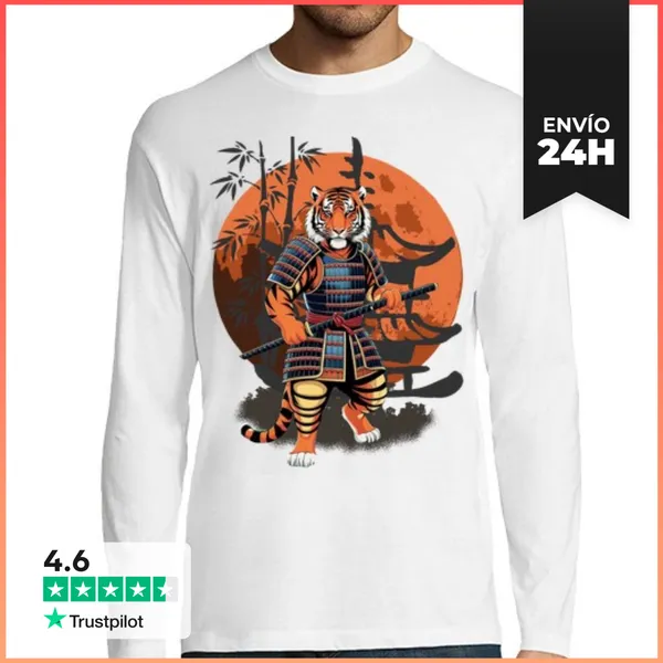 Camiseta Hombre Manga Larga Tigre Guardián Del Bambú LaTostadora