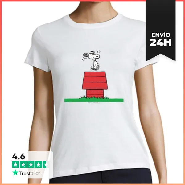 Camiseta Mujer Clásica Snoopy Home Is Upstairs Dancing Vintage