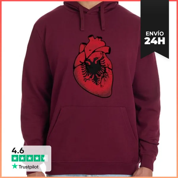 Sudadera Unisex Con Capucha Albania Corazon LaTostadora