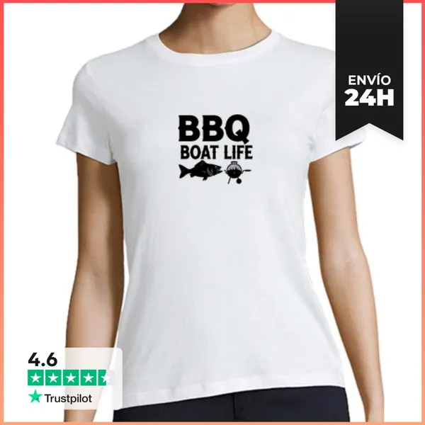 Camiseta Mujer Clásica Vida En Barco De Barbacoa Pescado Y