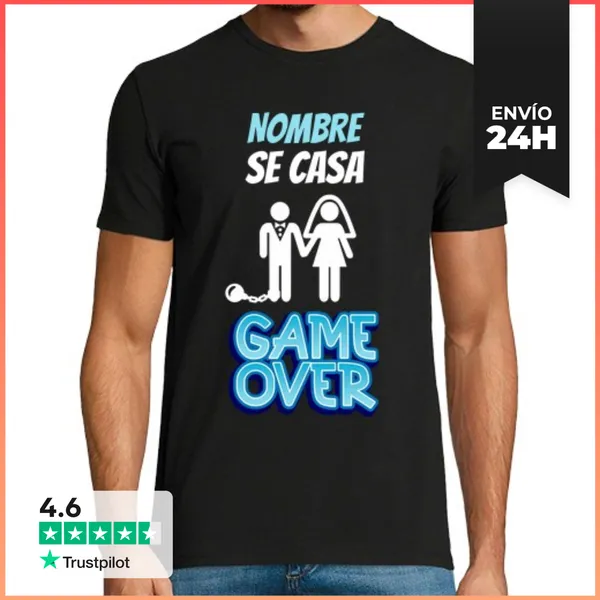 Camiseta Hombre Clásica Camiseta Game Over Con Nombre