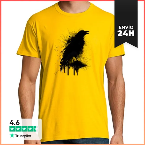 Camiseta Hombre Clásica Black Raven Nordic Myth Vikingo Valhalla