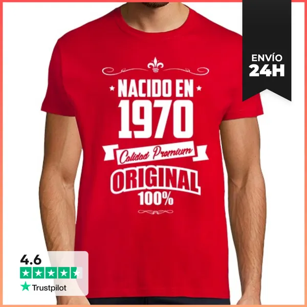 Camiseta Hombre Clásica Nacido En 1970, Calidad Premium, Original