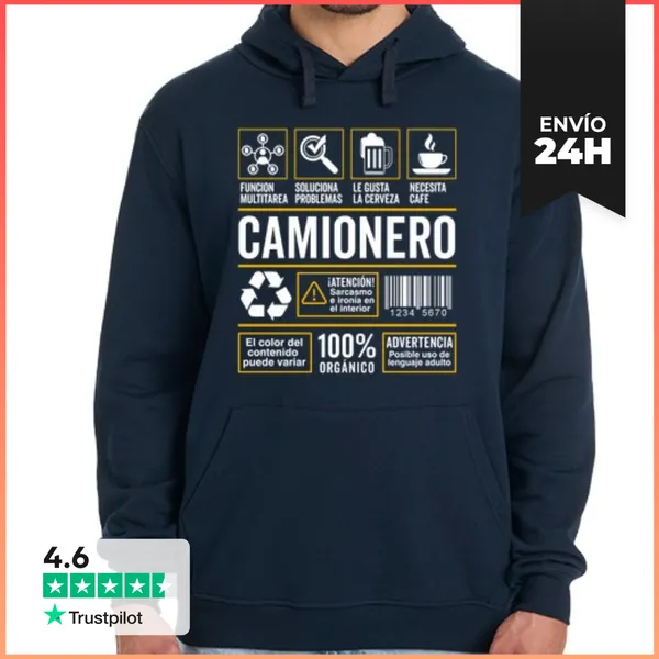 Sudadera Unisex Con Capucha Etiqueta Trabajo Camionero Conductor