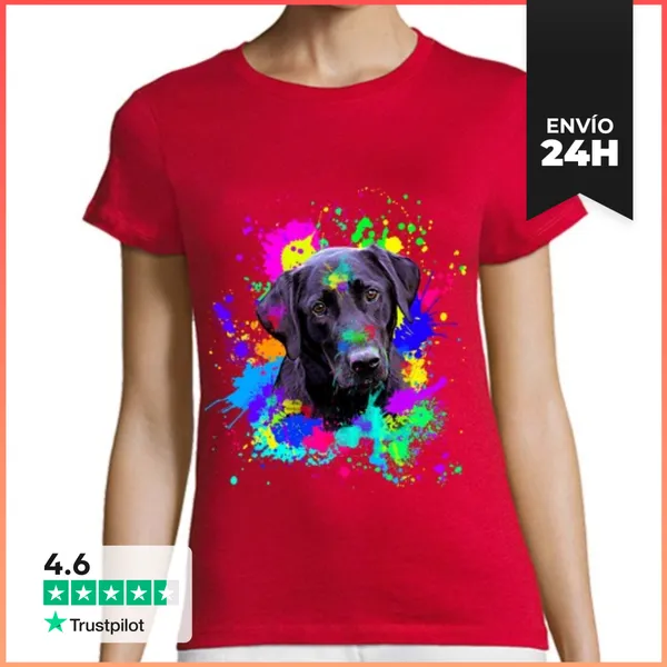 Camiseta Mujer Clásica Lindo Perro Labrador Retriever Negro