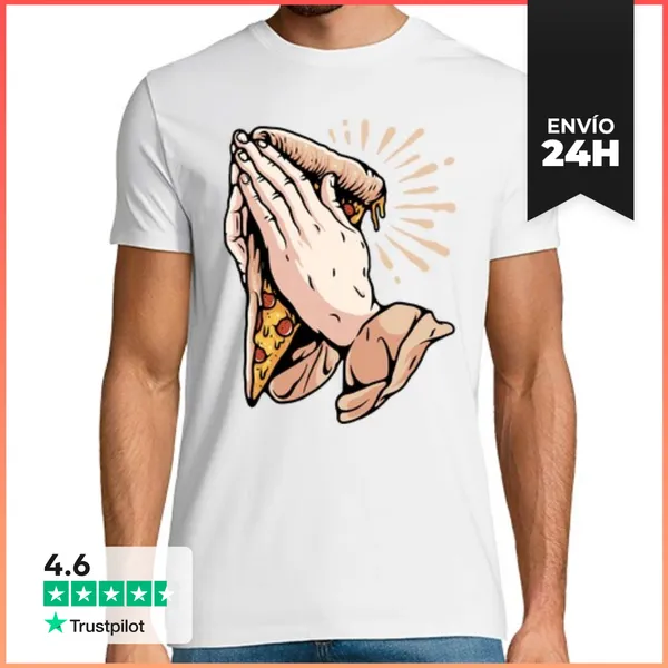 Camiseta Hombre Clásica Reza Por Pizza LaTostadora