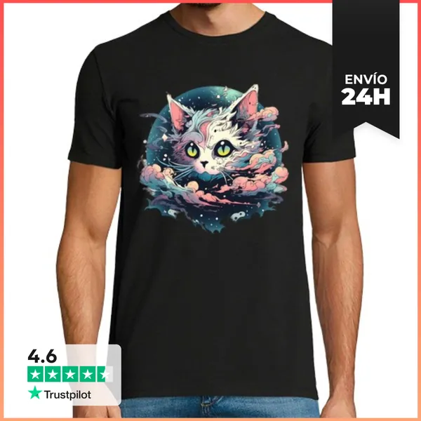 Camiseta Hombre Clásica Anime Kawaii Gato Japonés LaTostadora