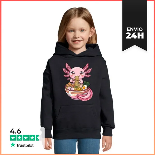 Sudadera Para Niños Con Capucha Ajolote Kawaii Comiendo Ramen