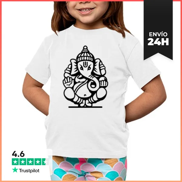 Camiseta Clásica Para Niños Ganesh Ganesha Elefante No.4 (negro)