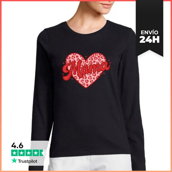 Camiseta Mujer Manga Larga Mamá Corazón Amor San Valentín Mamá