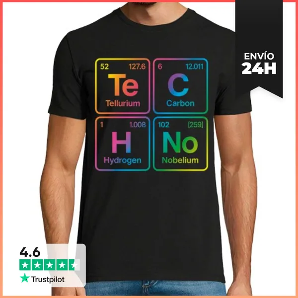 Camiseta Hombre Clásica Techno Tabla Periódica Química Música