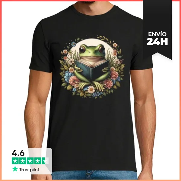 Camiseta Hombre Clásica Estética De Libro De Lectura De Ranas C