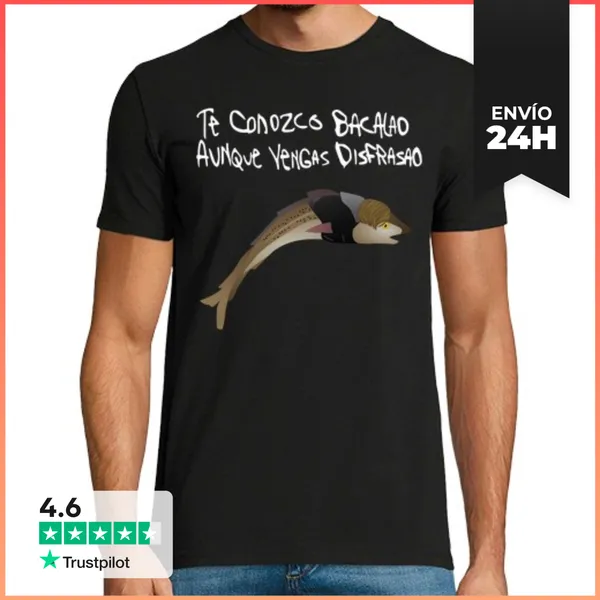 Camiseta Hombre Clásica Te Conozco Bacalao Letras Blancas