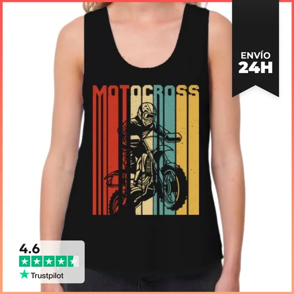 Camiseta Mujer Sin Mangas, Loose Fit MOTOCROSS MOTO RETRO VINTAGE