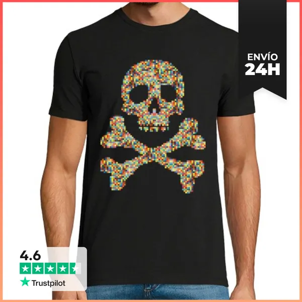 Camiseta Hombre Clásica Pixel Skull LaTostadora