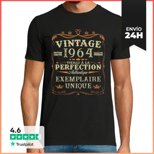 Camiseta Hombre Clásica 60 Años 1964 Vintage Cumpleaños Retro