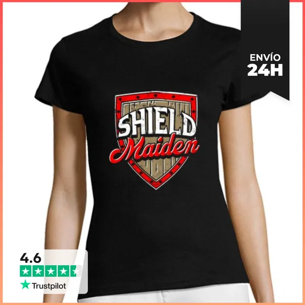 Camiseta Mujer Clásica Escudo Doncella Mujer Poderosa Vikingo