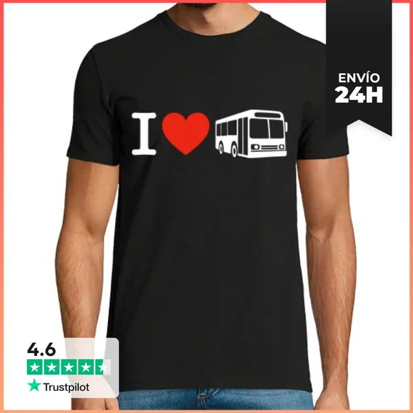 Camiseta Hombre Clásica I Love Autobús Bus Autocar Autobusero