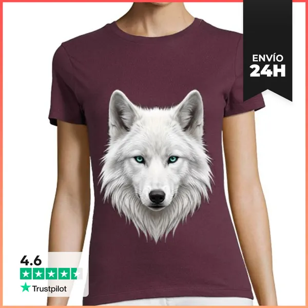 Camiseta Mujer Clásica Ilustración De Lobo Blanco Cabeza De Lobos