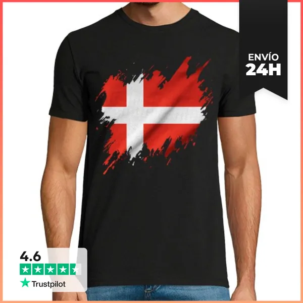 Camiseta Hombre Clásica Bandera De Dinamarca Rasgada, Grunge