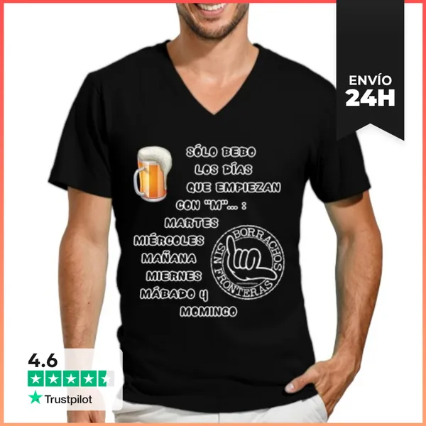Camiseta Hombre, Cuello Pico Sólo Bebo Los Días Que Empiezan Con
