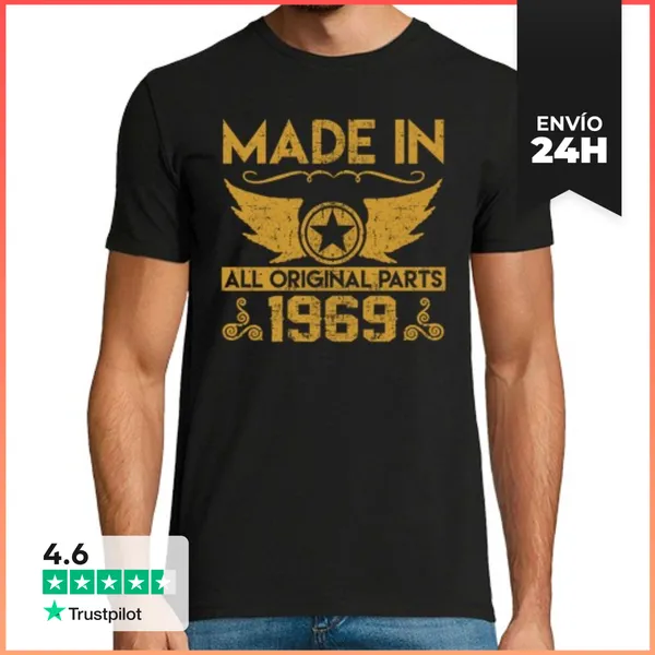 Camiseta Hombre Clásica Hecho En 1969 Todas Las Piezas Originales