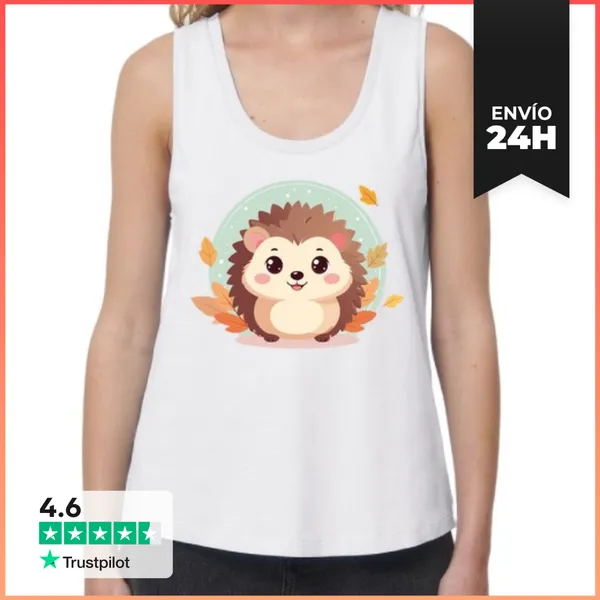 Camiseta Mujer Sin Mangas, Loose Fit Erizo Kawaii Estilo Peluche