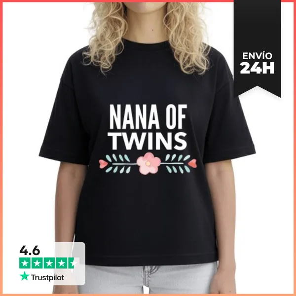 Camiseta Mujer Boxy Abuela De Gemelos Con Flor LaTostadora